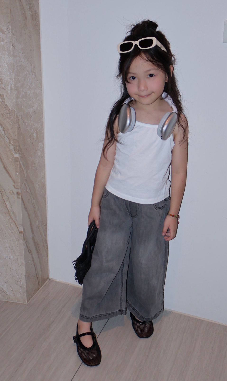 霧灰闊腿牛仔褲