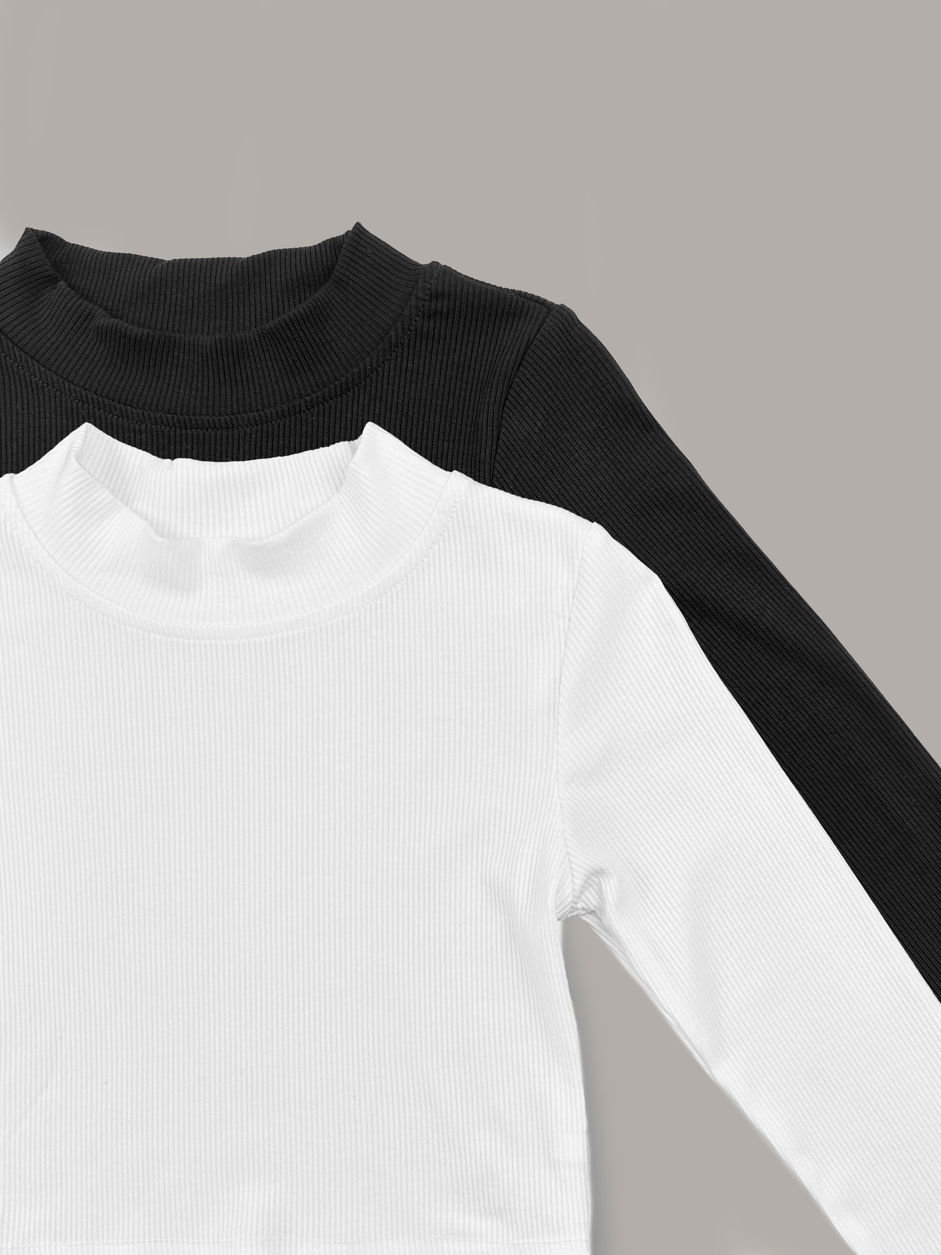 小高領短版螺紋長袖Tee