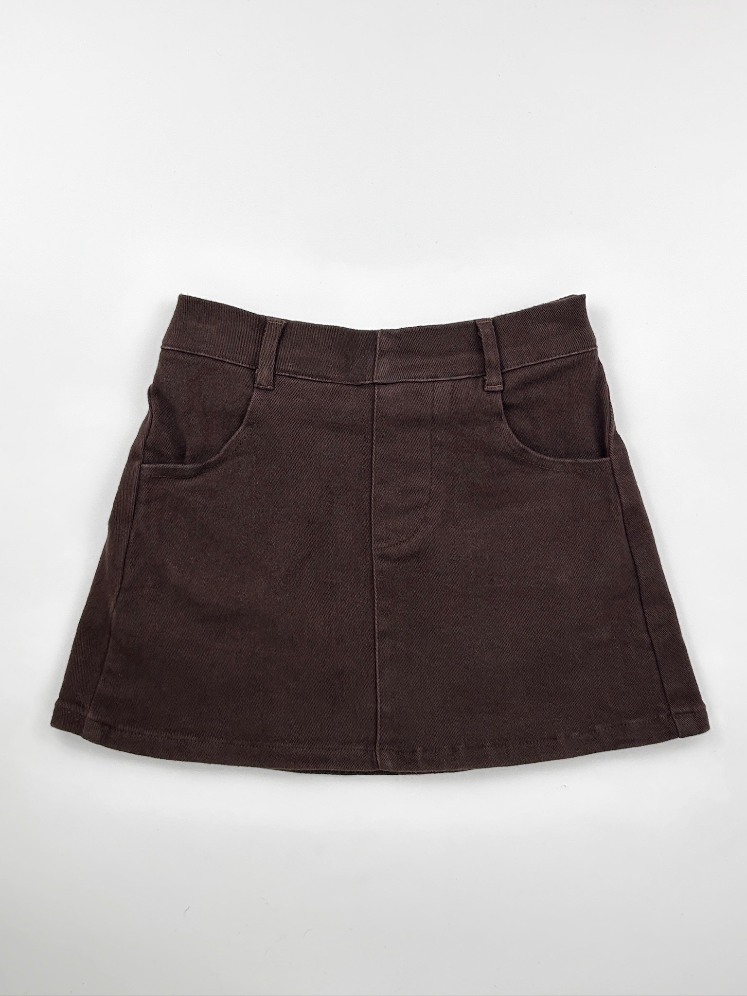 可可棕高腰A字牛仔短裙