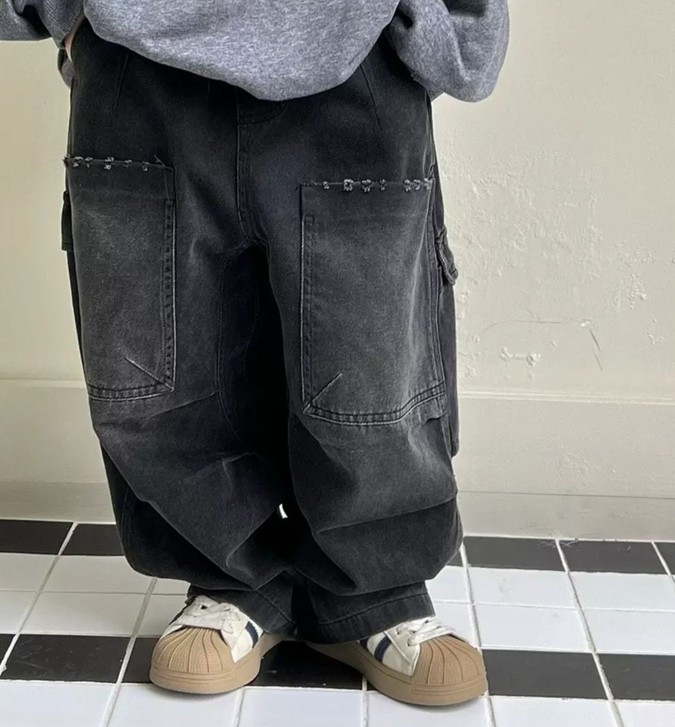 霧黑立體口袋牛仔褲