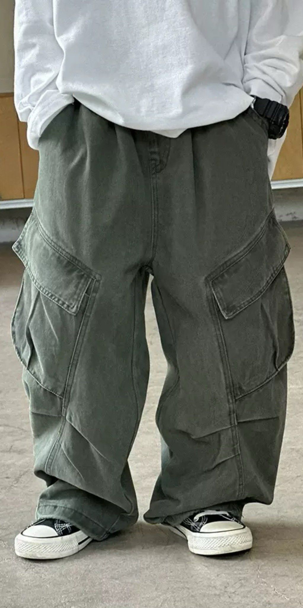 墨綠洗舊工裝褲