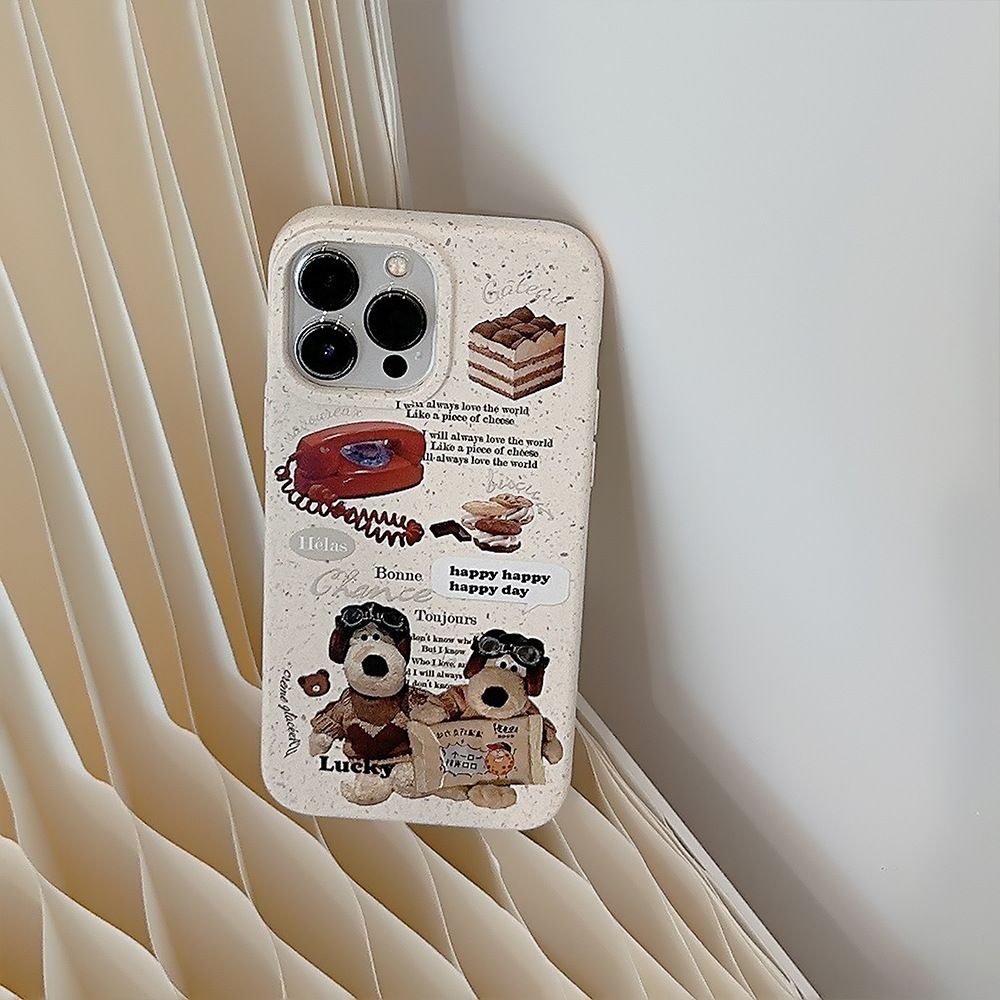 11 p.m.| ins復古電話小狗貼紙插圖iPhone手機殼（x-17，有se/mini/plus/air）