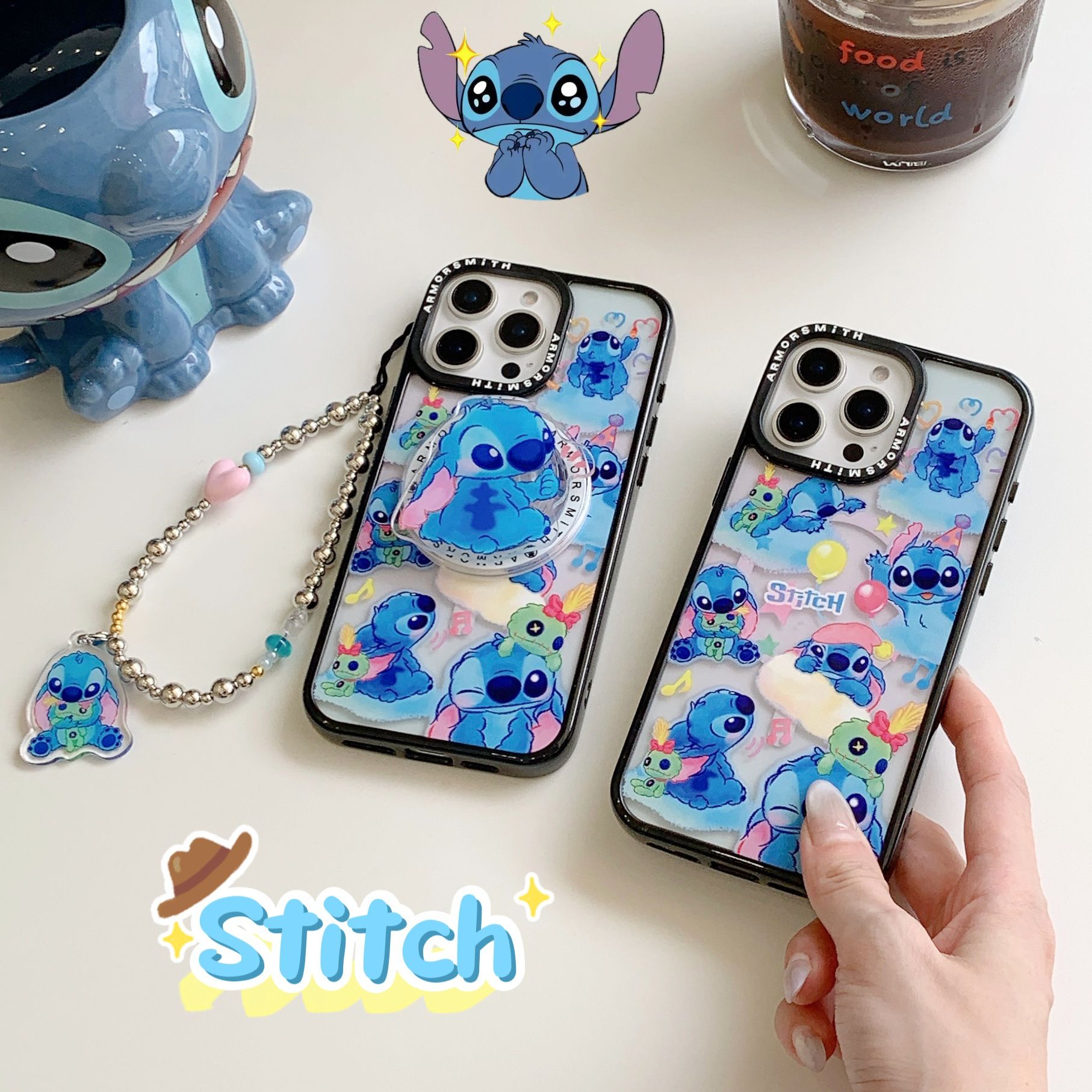 11 p.m.| 可愛水彩史迪奇 手繪史迪奇 磁吸支架 吊飾掛繩黑邊防摔iPhone手機殼（有plus/16e/air）