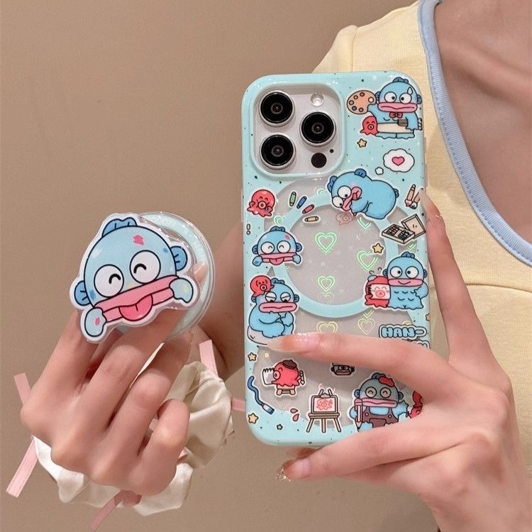 11 p.m.| 趣味可愛 鐳射愛心醜魚 吐舌漢頓 醜魚插圖 磁吸支架 防摔 iPhone手機殼