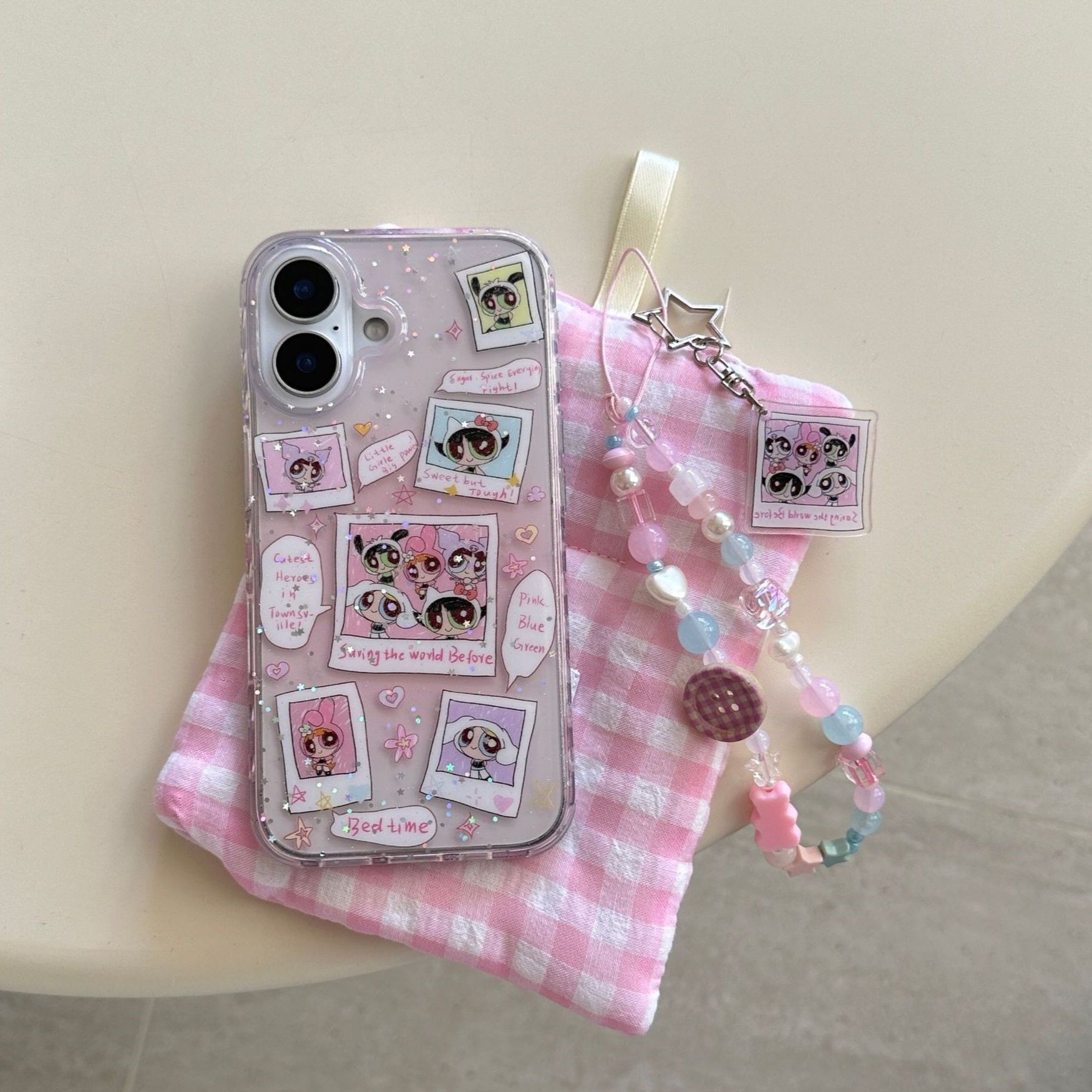 11 p.m.| 卡通飛天小女警 變裝小女警 拍立得小女警 拍立得插圖 珠珠掛繩 iPhone手機殼