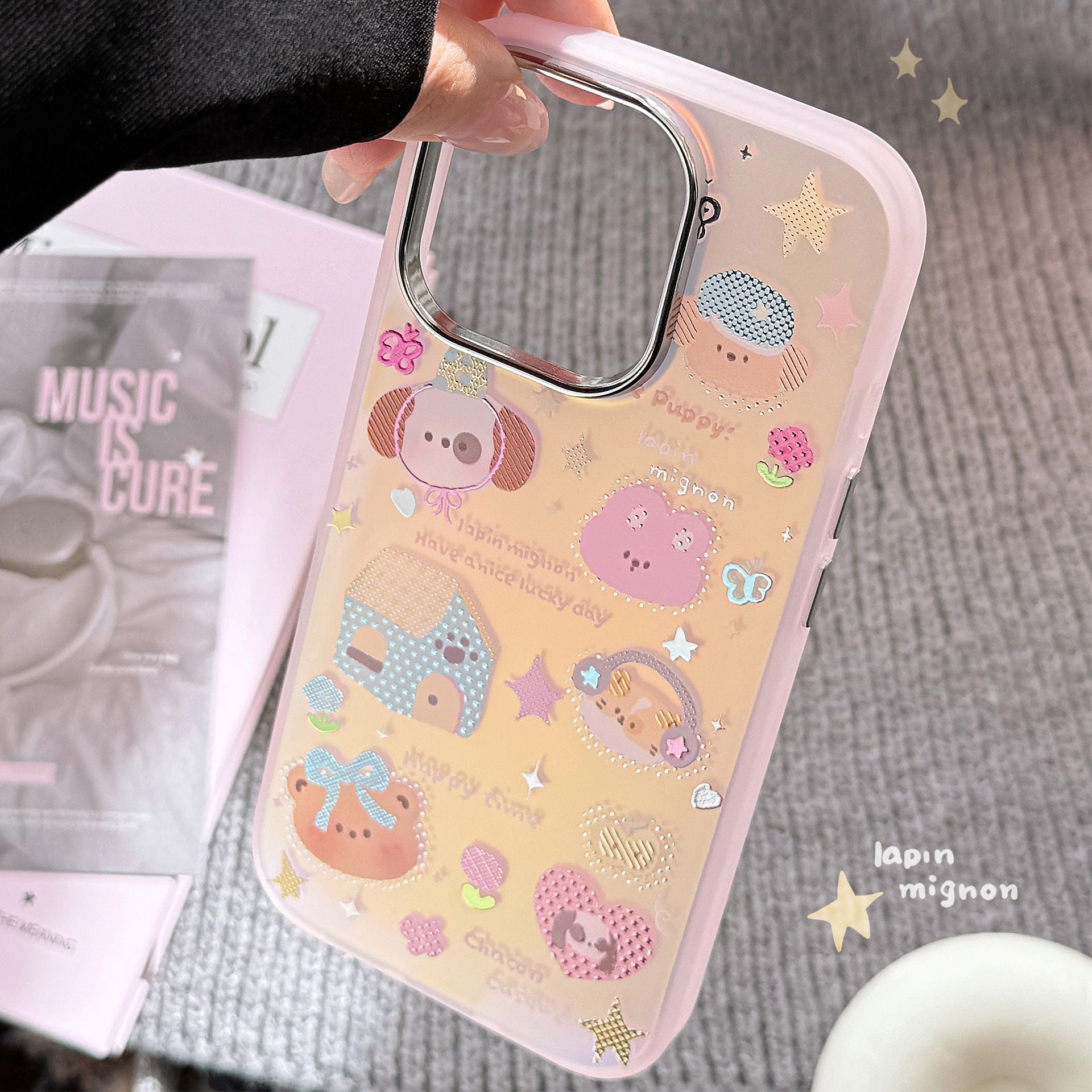 11 p.m.| 可愛 小狗兔子插圖 珍珠光燙金動物插圖 iPhone手機殼（11-17有plus/air）