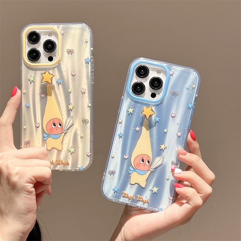 11 p.m.| ins可愛 電鍍銀波紋星星人插圖 立體旋轉星星 星星人 iPhone手機殼