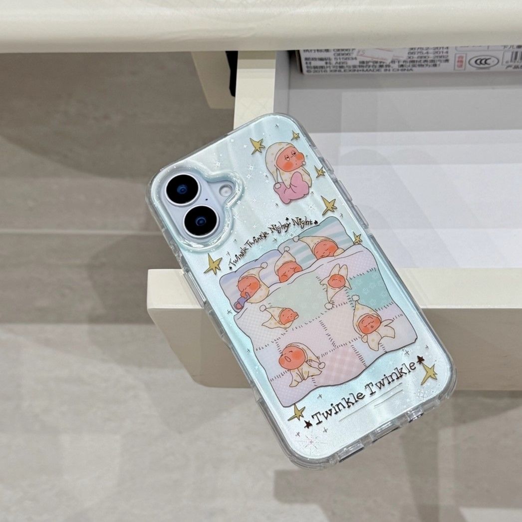 11 p.m.| ins質感 睡覺星星人 睡衣星星人插圖 電鍍銀波紋 iPhone手機殼