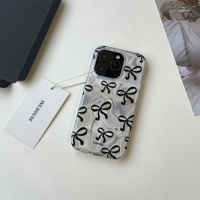 11 p.m.| 個性 電鍍銀波紋 黑色蝴蝶結 iPhone手機殼