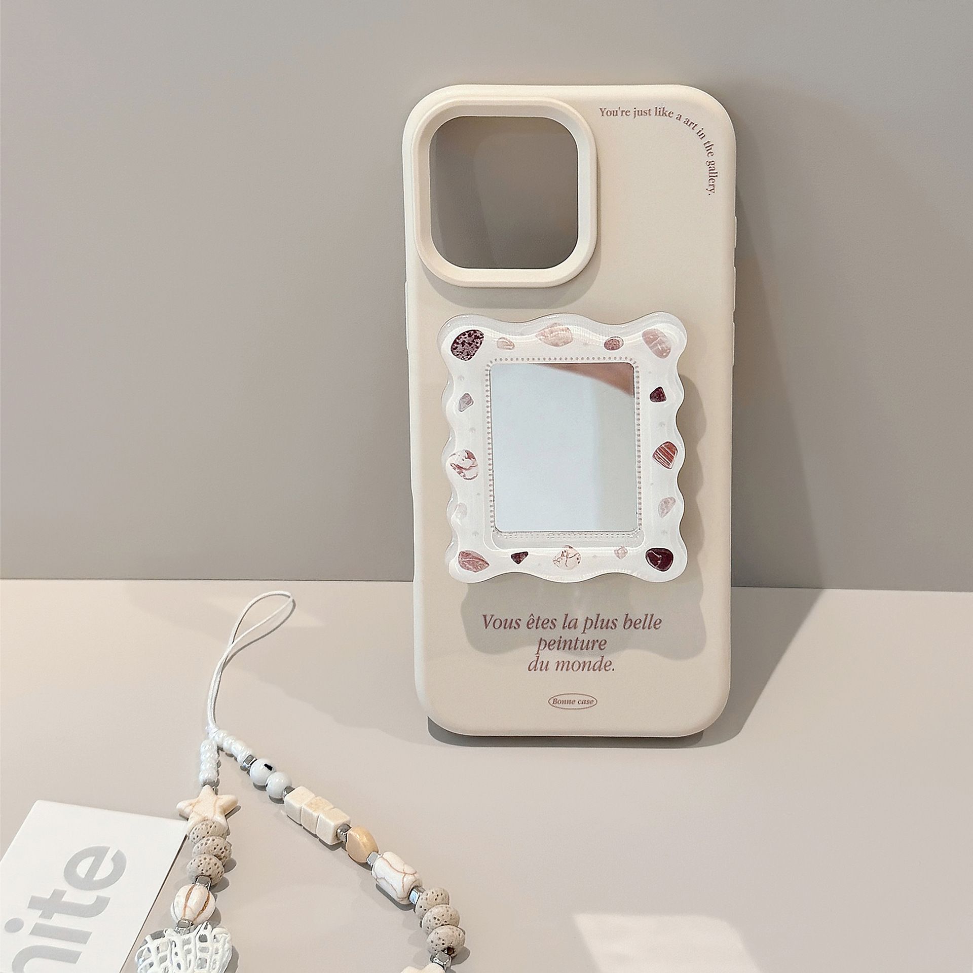 11 p.m.| ins高級感 法式鏡子支架 米白字母 iPhone手機殼