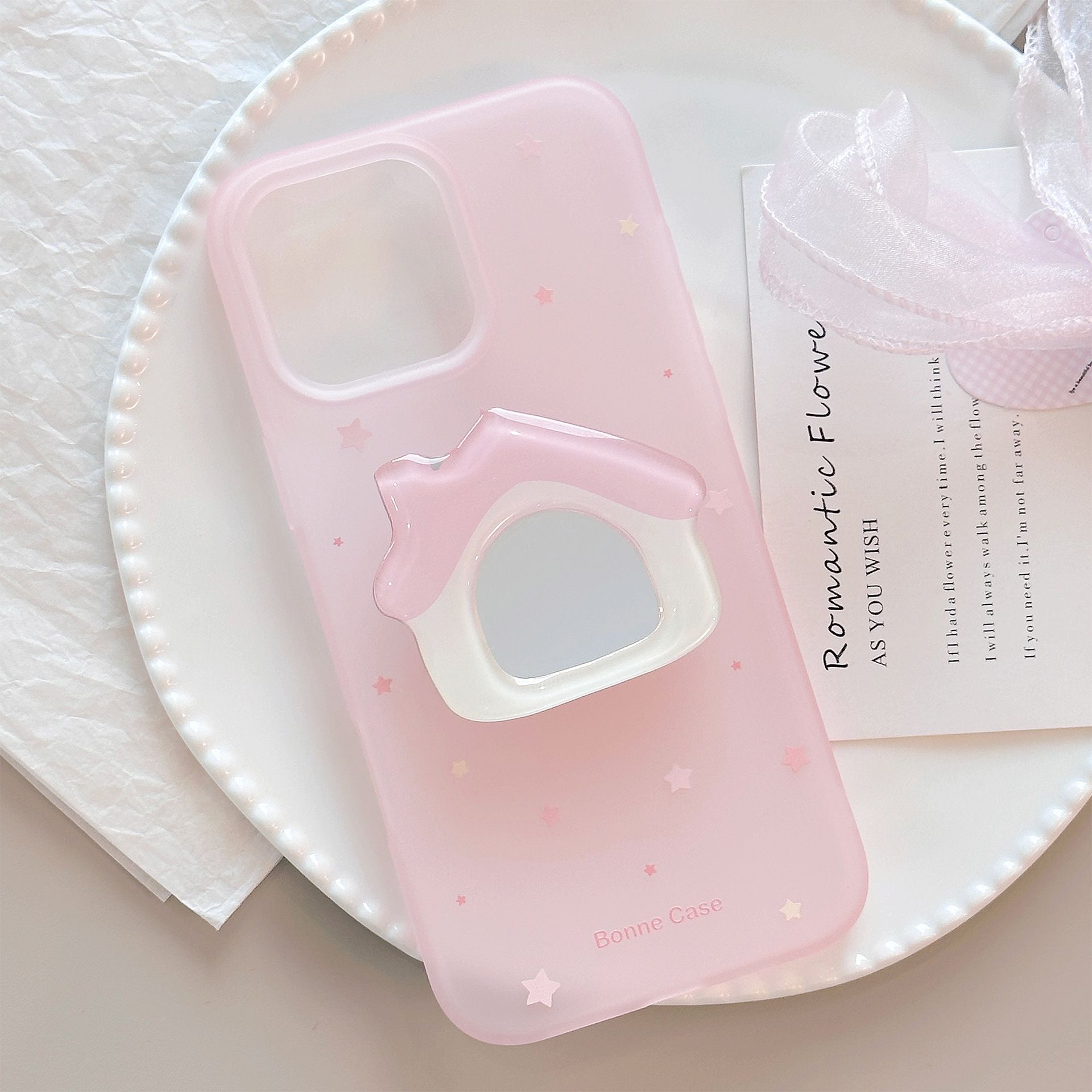 11 p.m.| ins 粉色小星星 鏡子粉色小屋支架 親膚磨砂 iPhone手機殼