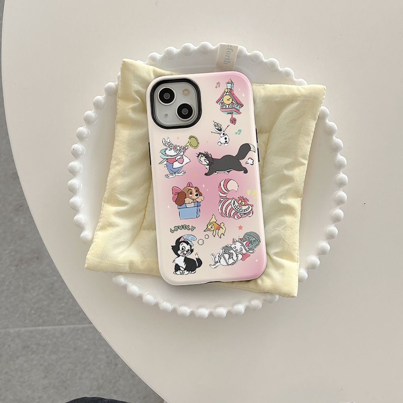 11 p.m. | 可愛粉色暈染貓咪小狗插圖 二合一iPhone手機殼（11-17有11pro/plus/16e/air