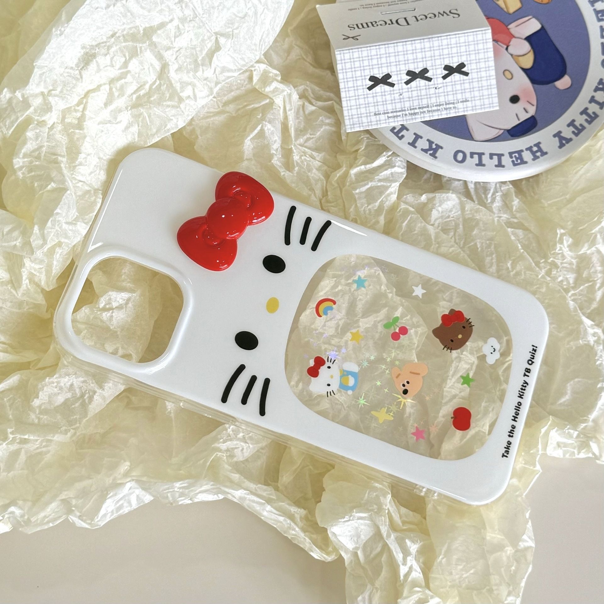 11 p.m.| 可愛大臉凱蒂貓 立體蝴蝶結 鏤空鐳射插圖 iPhone手機殼