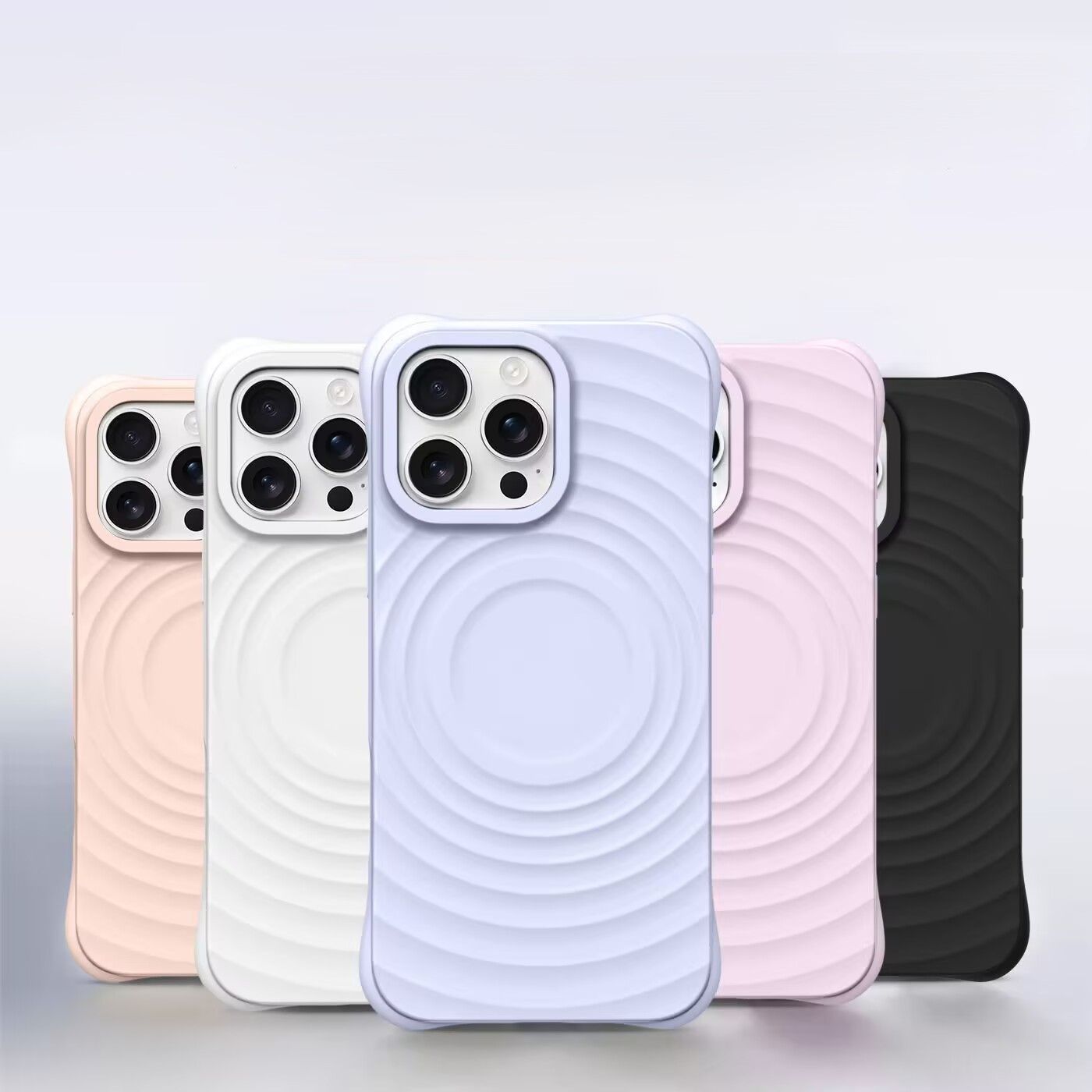 11 p.m.| 11色~簡約純色立體波紋 水波紋液態矽膠 magsafe磁吸防摔iPhone手機殼（14-17）