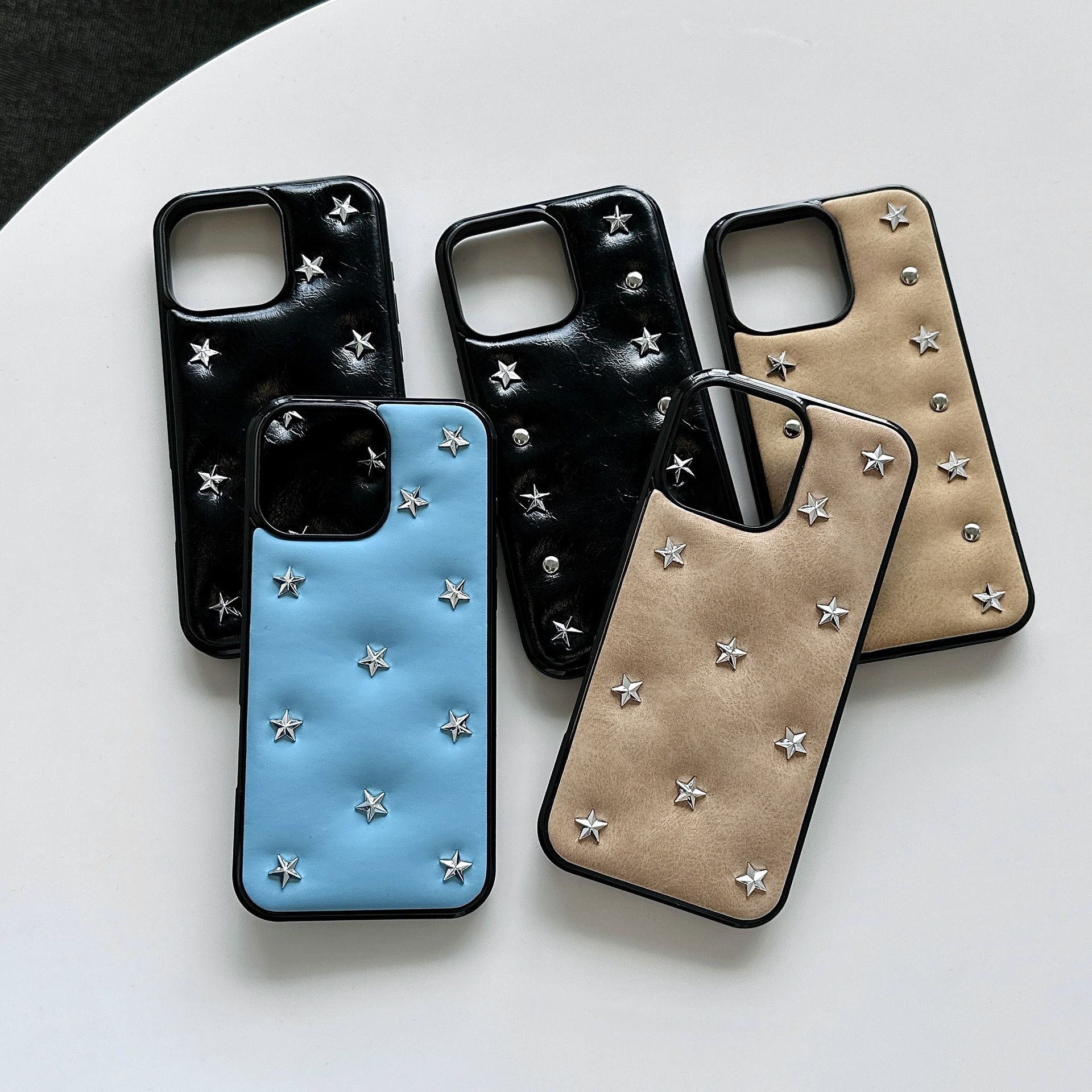 11 p.m.| ins韓風時髦高級感 澎澎皮質 鉚釘星星 掛繩 防摔iPhone手機殼（13/14-17）（air）
