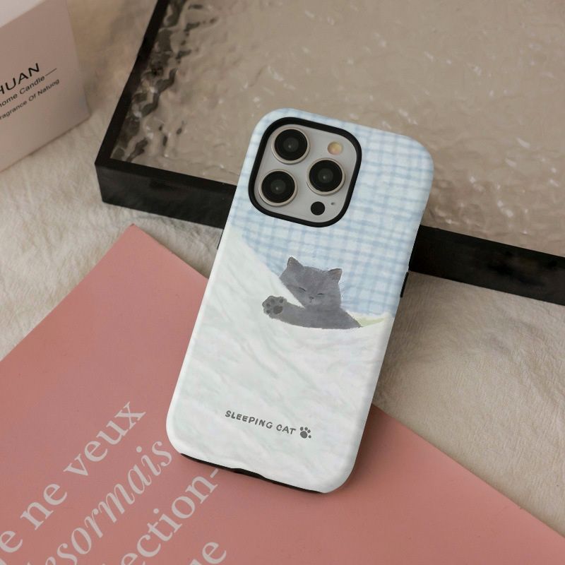 11 p.m.| 清新手繪感 睡覺貓咪 二合一 磁吸支架iPhone手機殼（x-17，有plus/16e/air）