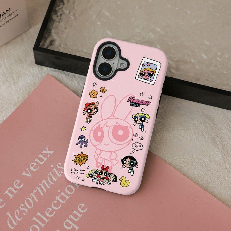 11 p.m.| 卡通可愛 粉色小女警插圖 二合一 磁吸支架 iPhone手機殼（11-17有plus/16e/air）