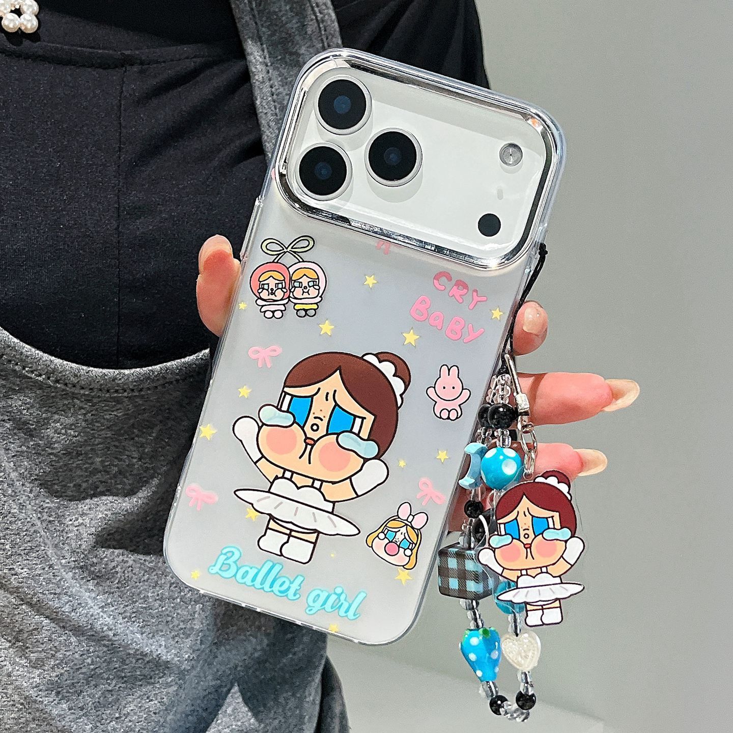 11 p.m.| 質感可愛 芭蕾舞哭娃 芭蕾哭娃 珠珠掛繩iPhone手機殼（14-17）