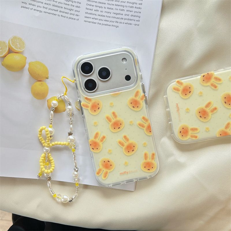 11 p.m.| 萌萌可愛 奶黃色烤焦米菲兔 烤焦餅乾米菲兔 珠珠掛繩 iPhone手機殼（14-17）
