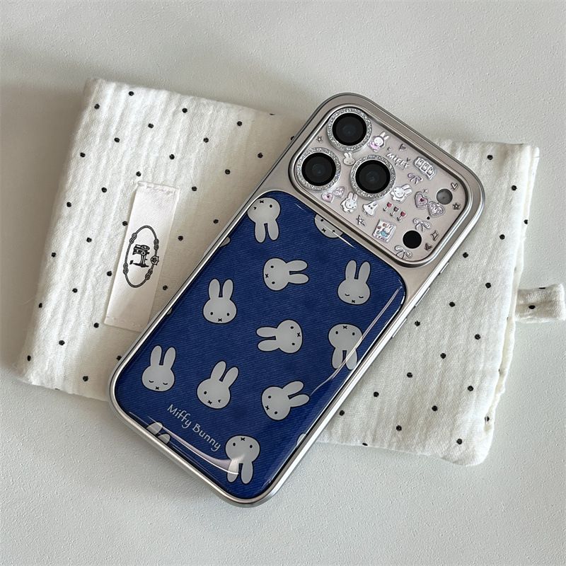 11 p.m.| 可愛深藍牛仔紋米菲兔 滿版深藍米菲兔 電鍍銀邊 iPhone手機殼（14-17）