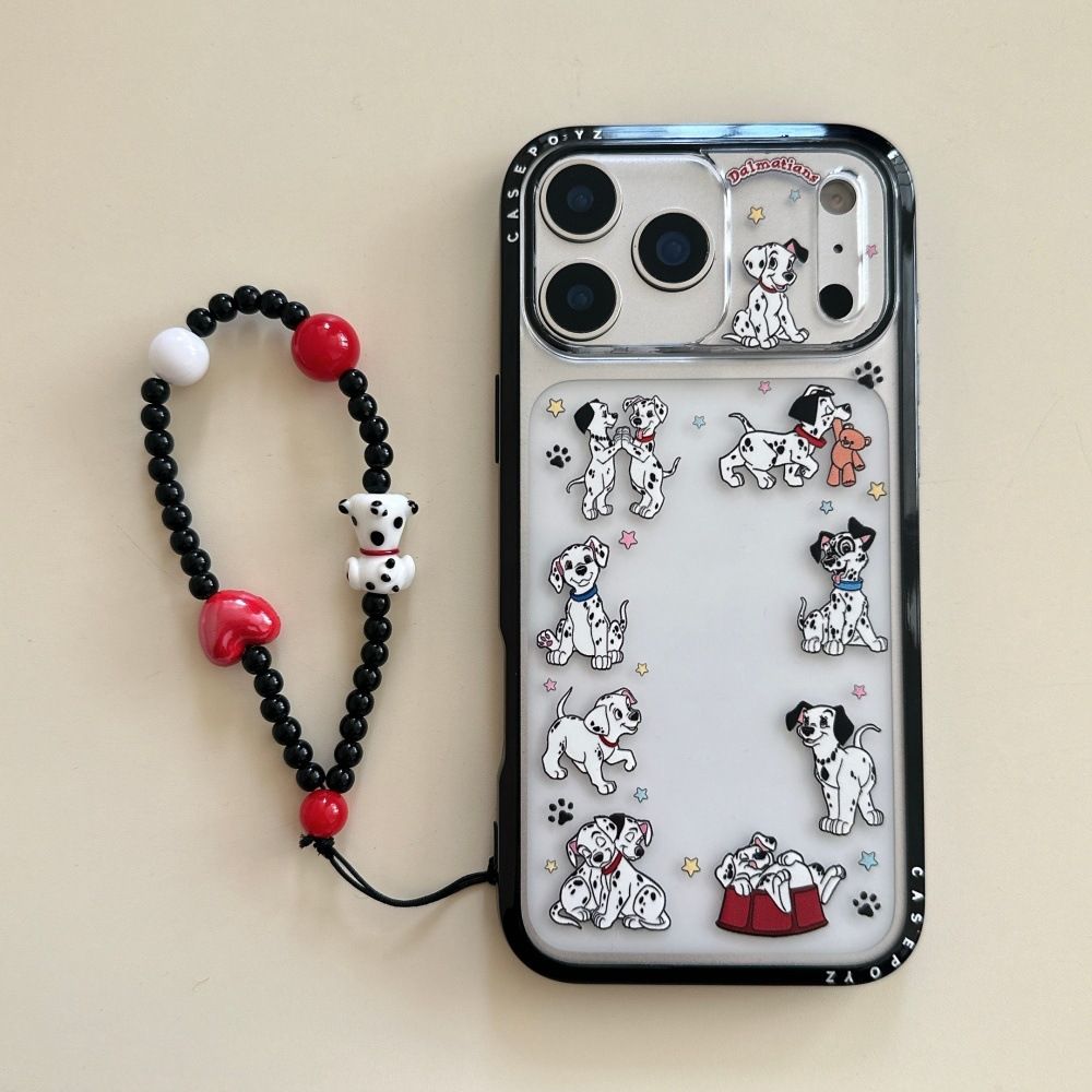 11 p.m.| 卡通可愛 斑點小狗 珠珠掛繩 iPhone手機殼（14-17）