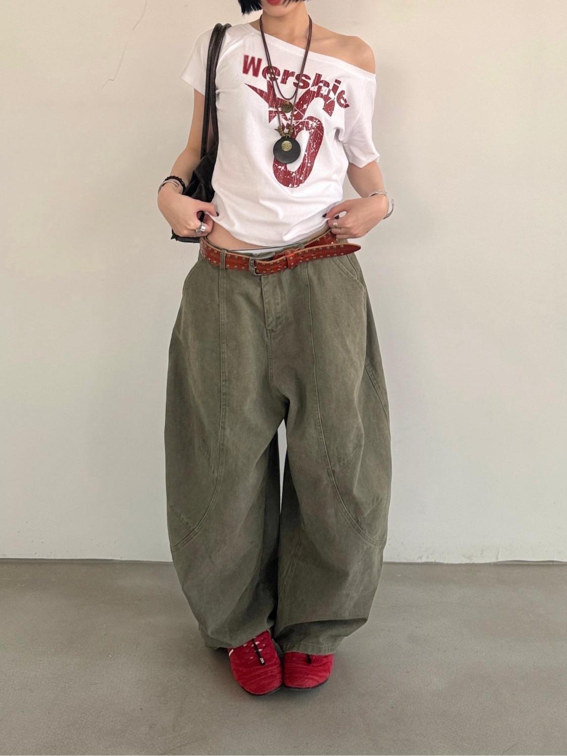 ★美式收腰露肩上衣★  兩色