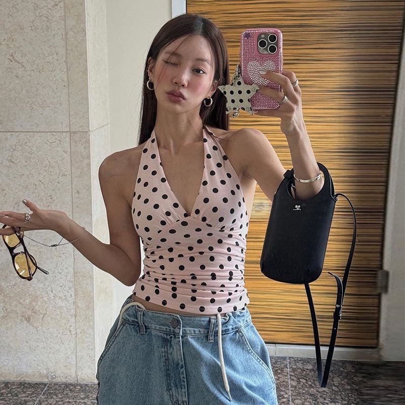 ★粉色斑點掛脖上衣★