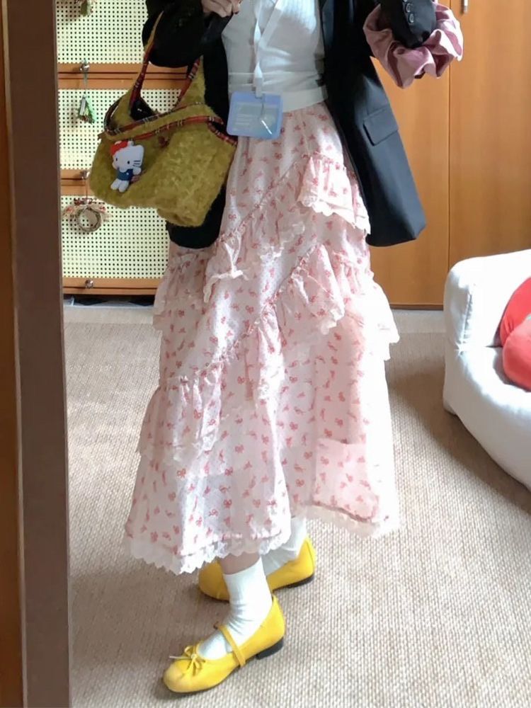 裙子專區★甜妹必備｜粉色波點設計感不規則蛋糕裙˚✧₊⁎