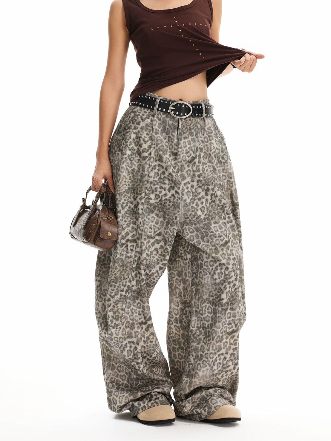 ★美式豹紋寬鬆牛仔褲★