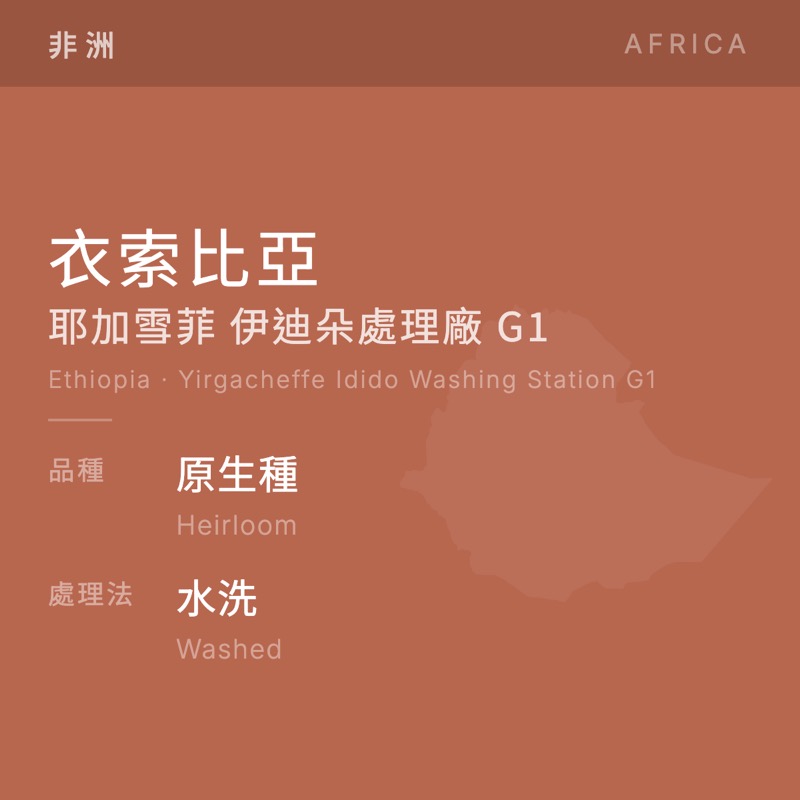 衣索比亞 耶加雪菲 伊迪朵處理廠 G1 原生種 水洗
