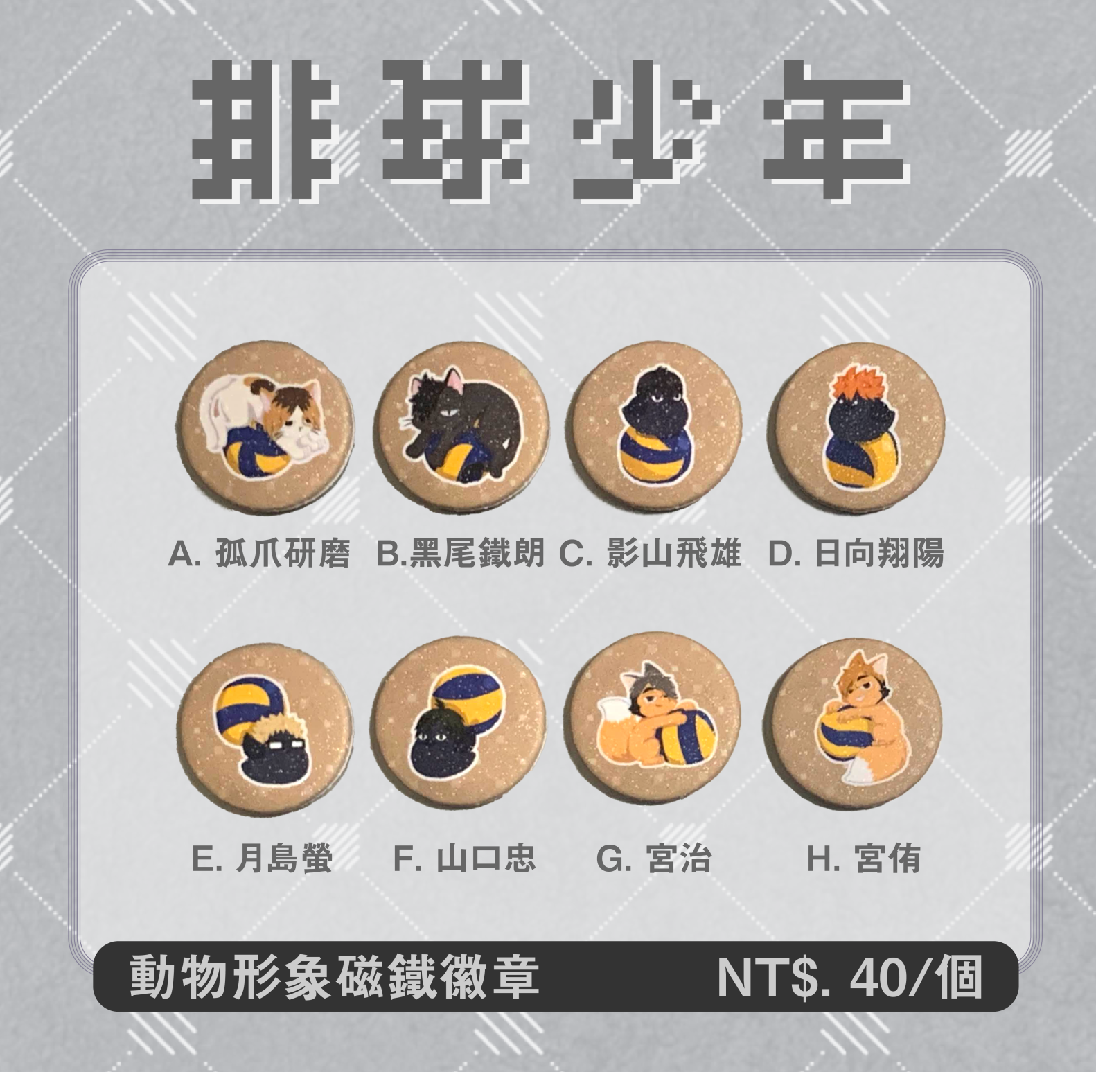 【排球少年】動物形象磁鐵徽章