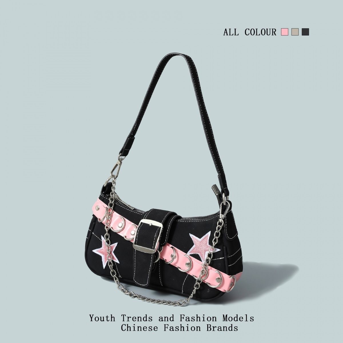 Y2K美式粉黑腋下包