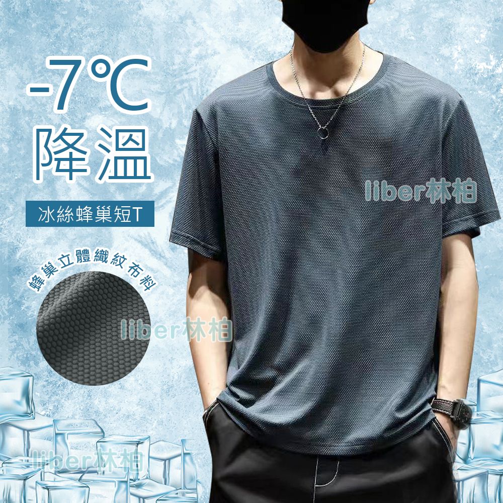 【林柏】冰絲 涼爽 蜂巢織紋 速乾 透氣 運動 t恤 shirt 短T 共5色 （M-5XL）