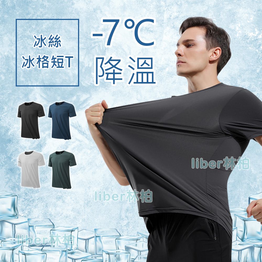 【林柏】冰絲 涼爽 冰晶立體織紋 速乾 透氣 運動 t恤 shirt 短T 共4色 （M-5XL）