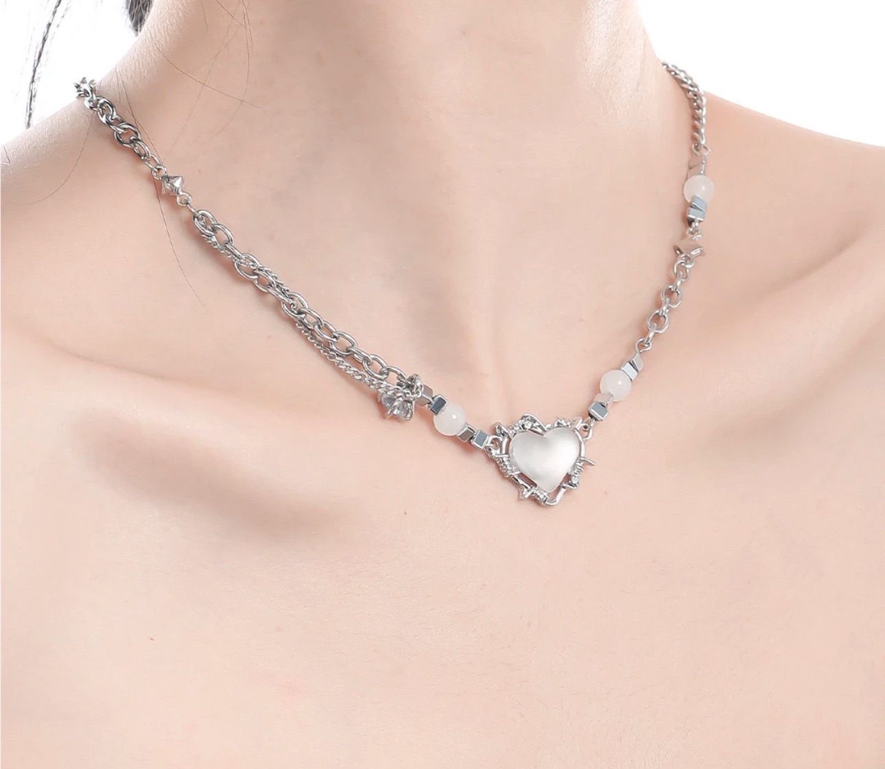 愛心吊墜拼接項鍊