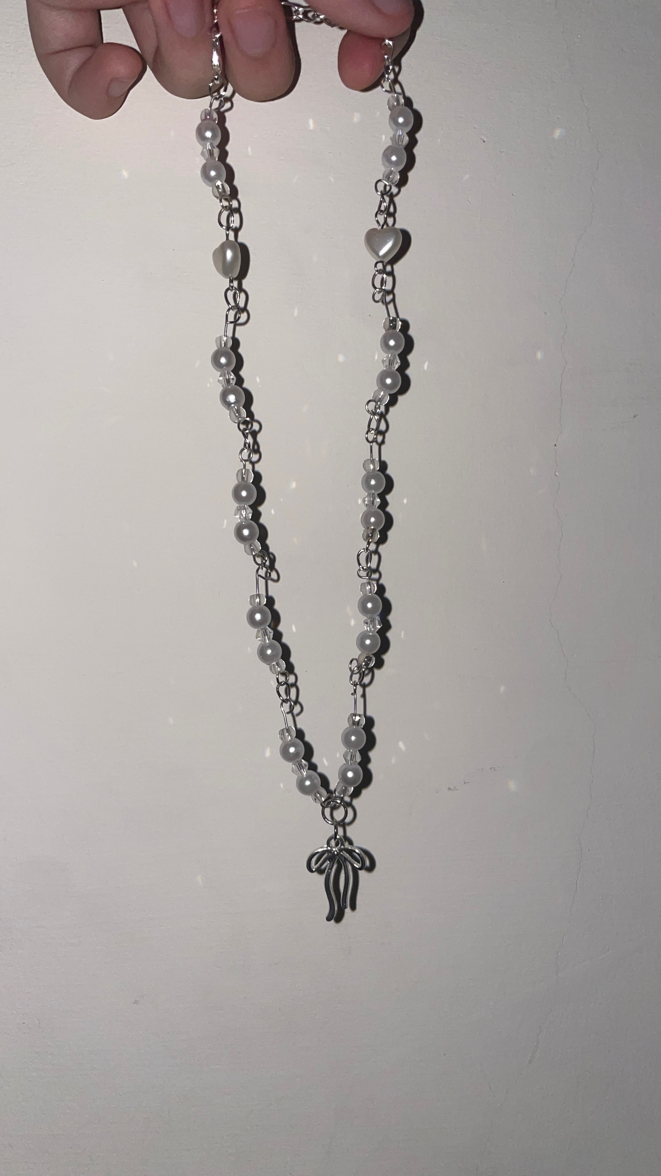 白珍珠愛心蝴蝶結項鍊