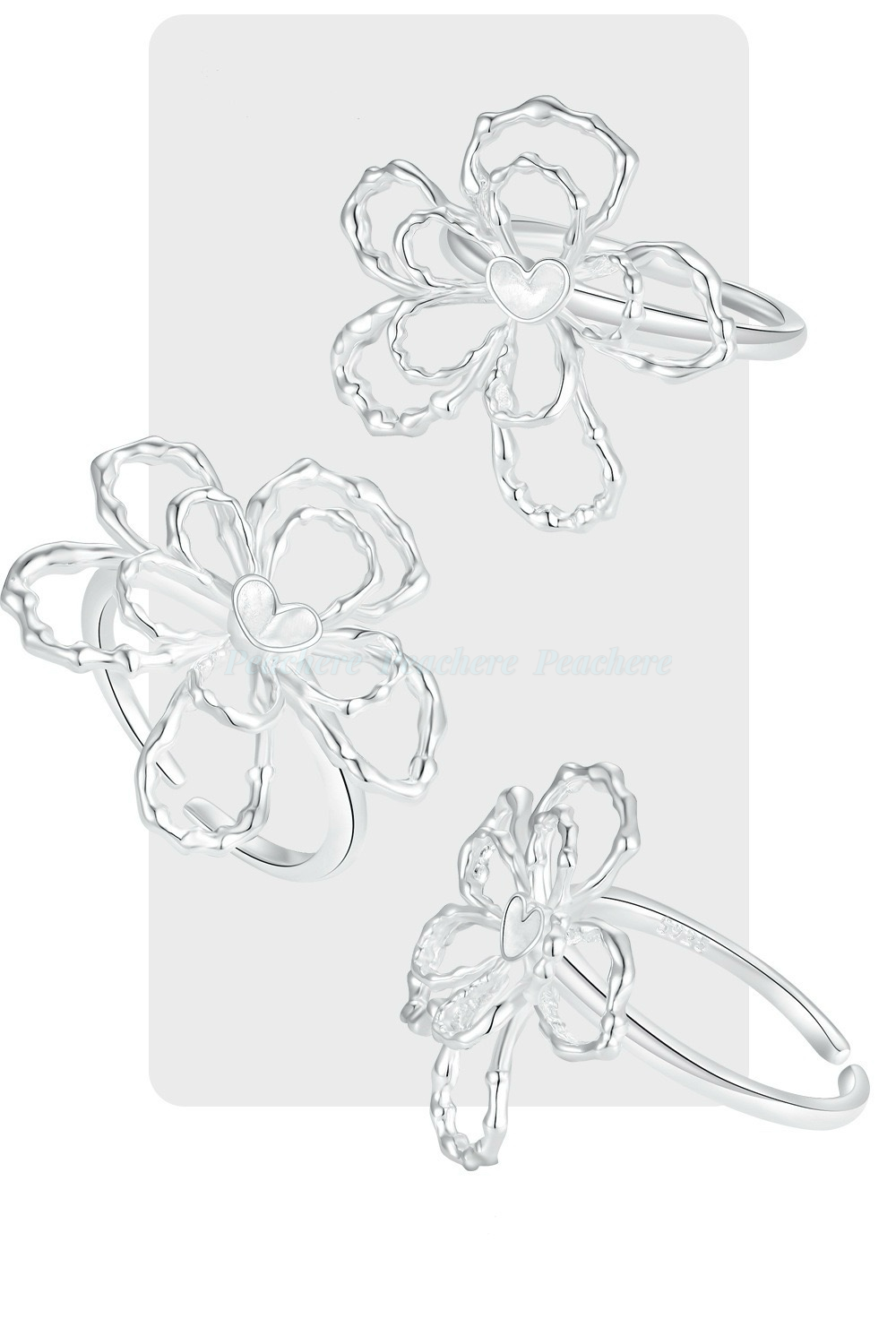 s925 荊棘愛心大花朵開口戒