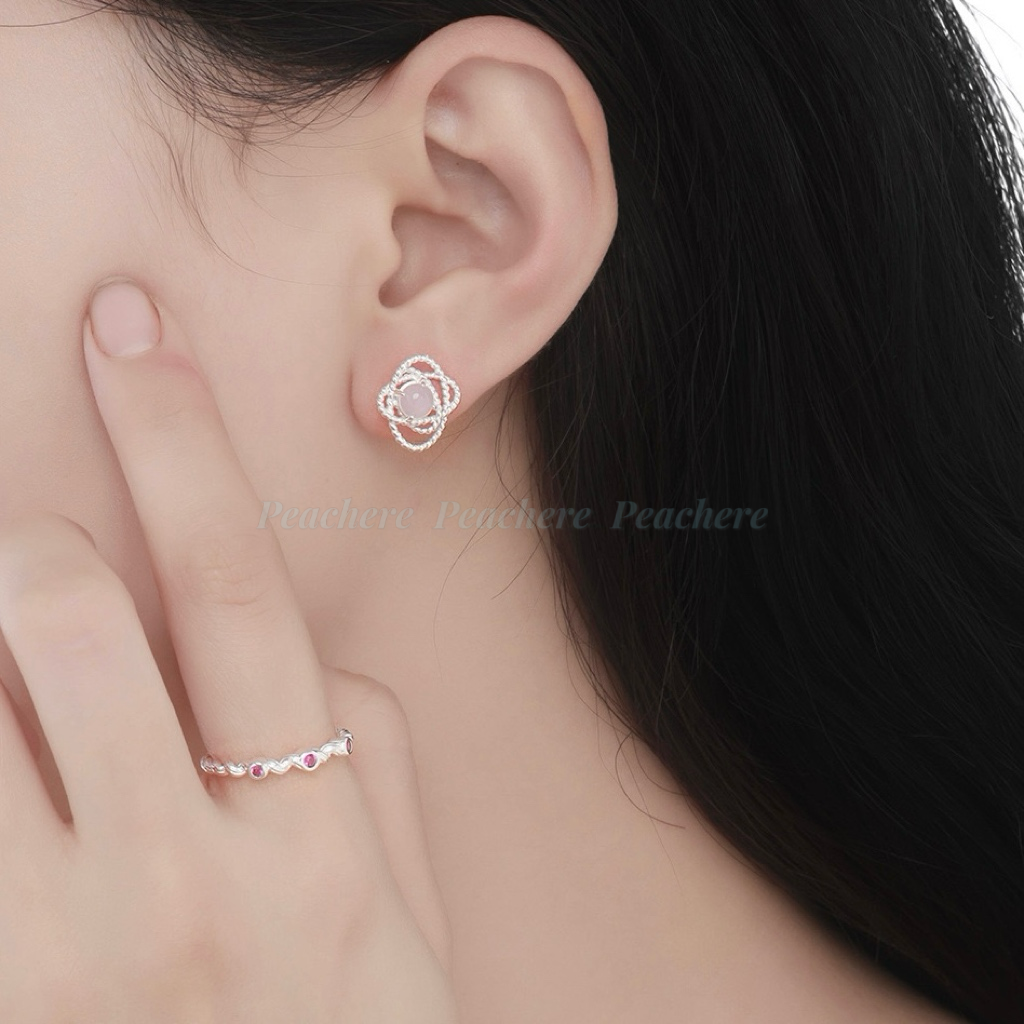 s925 花環白瑪瑙耳釘