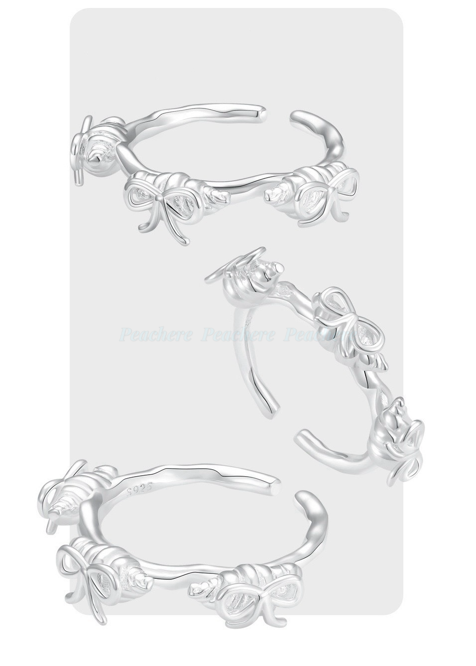 s925 小眾蝴蝶結可頌開口戒/項鍊/耳釘