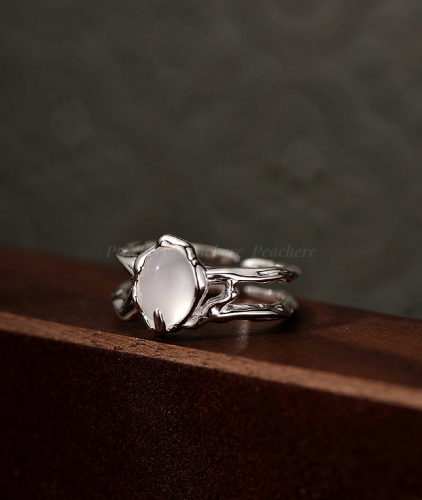 s925 鏤空黑/白瑪瑙開口戒