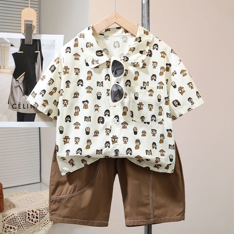 插畫小人偶短袖襯衫套裝