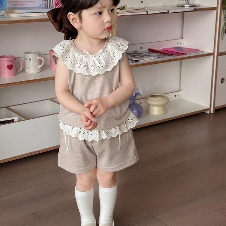 韓版布蕾絲花邊造型兩件套裝(咖)