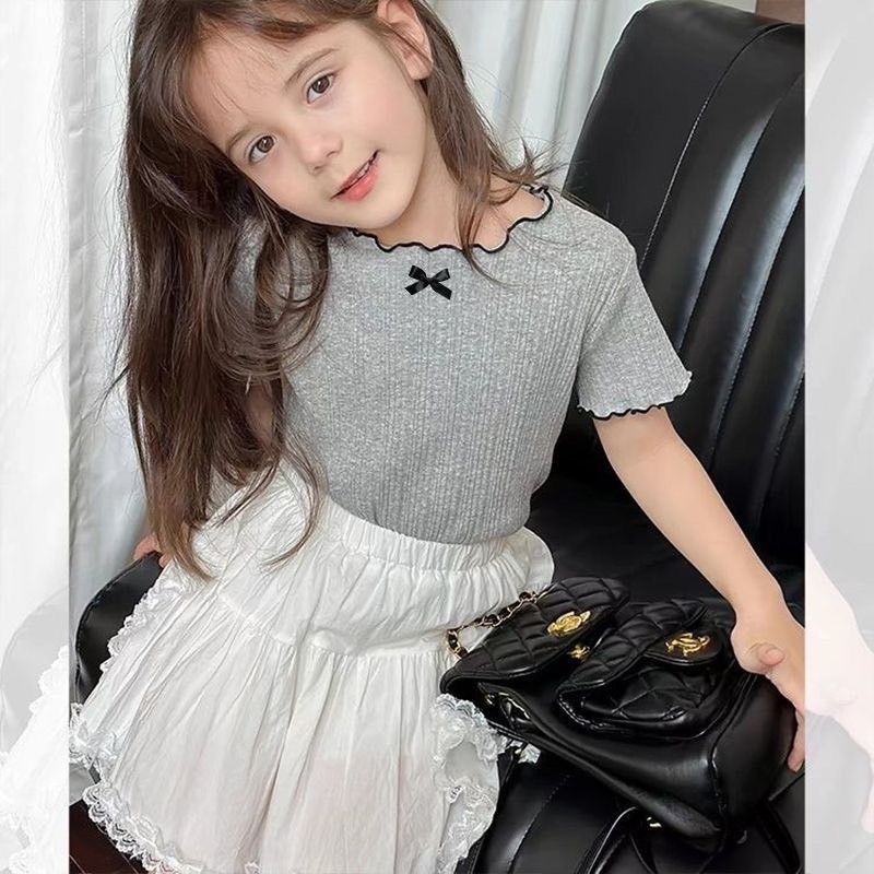 蝴蝶結捲邊上衣(灰/杏)