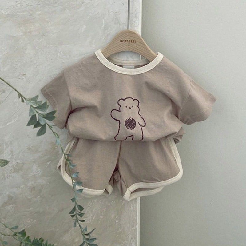 夏季新款小熊短套裝(咖)