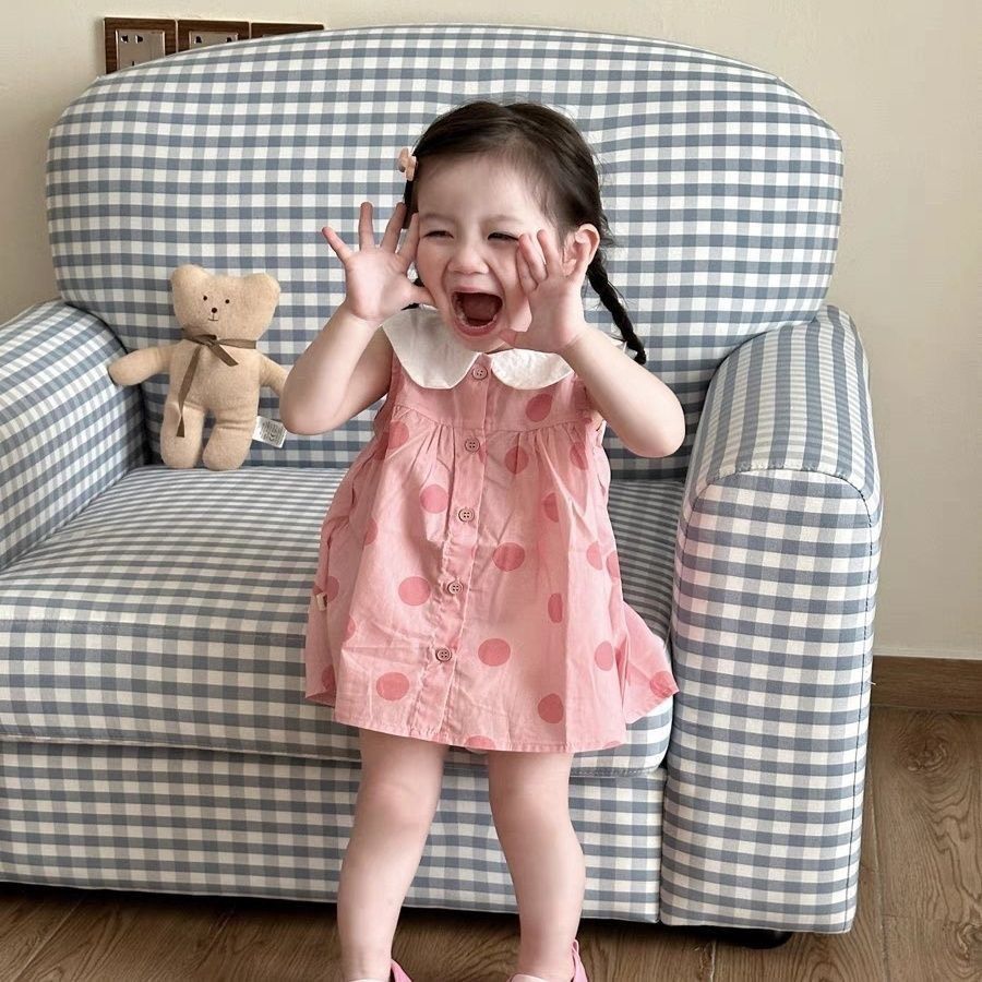 貓咪造型翻領點點背心洋裝