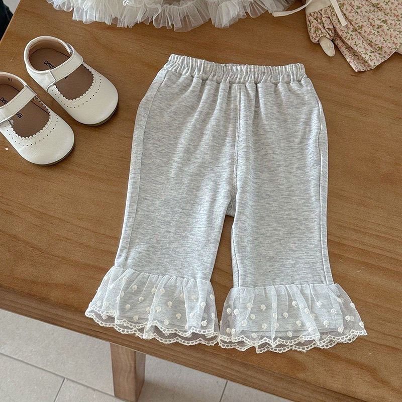 點點花邊棉長褲(灰/白)