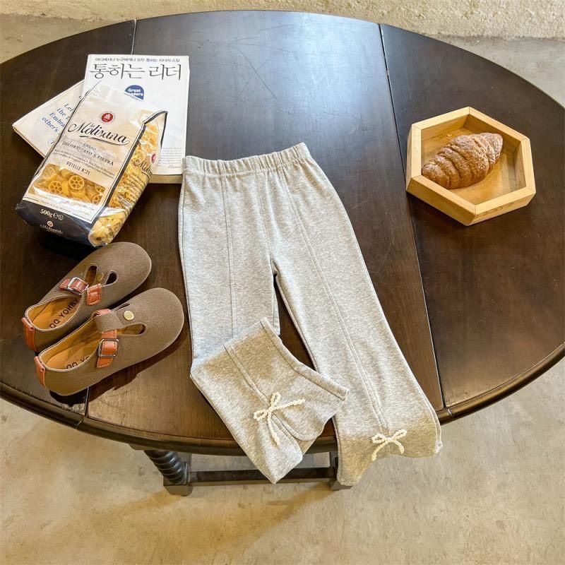 蕾絲蝴蝶結車線長褲(灰/黑/米白)