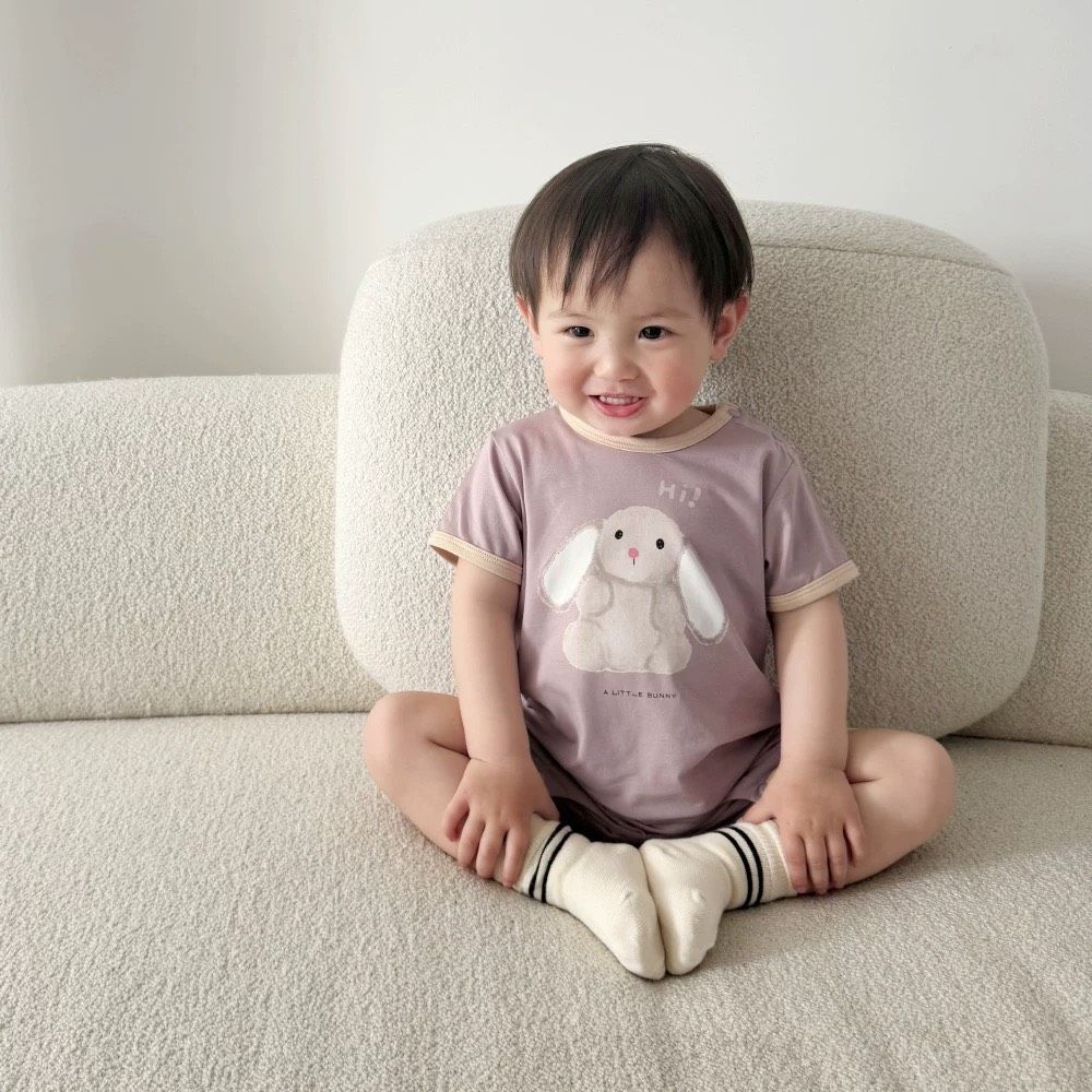 薄款嬰兒短袖連體衣(兔子)