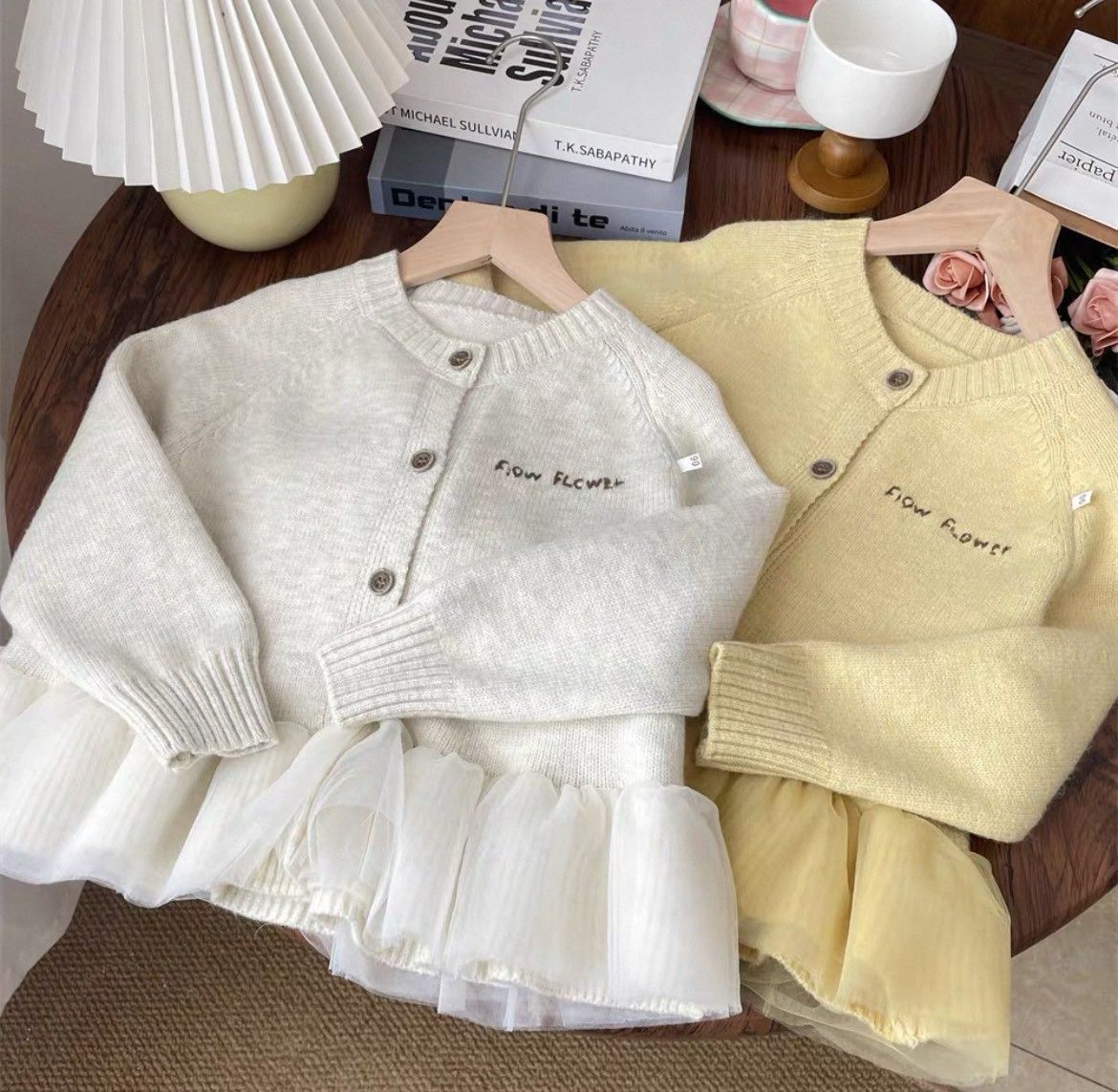 網紗拼接針織小外套(霧灰/檸檬黃)