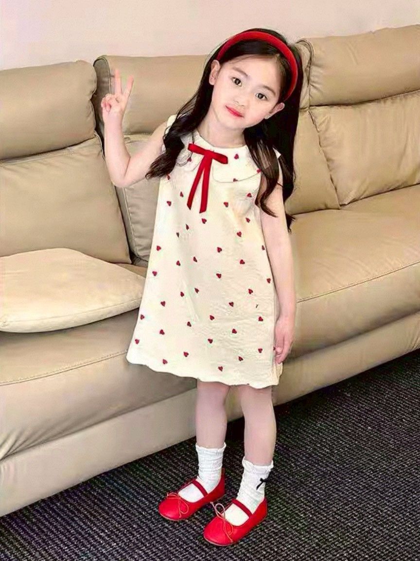 蝴蝶結領愛心背心洋裝(米/白)